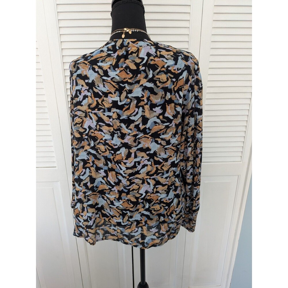 Zac & Rachel Blouse Women XL Multicolor Geo Peasant Boho Top Crochet Art To Wear - Picture 7 of 11